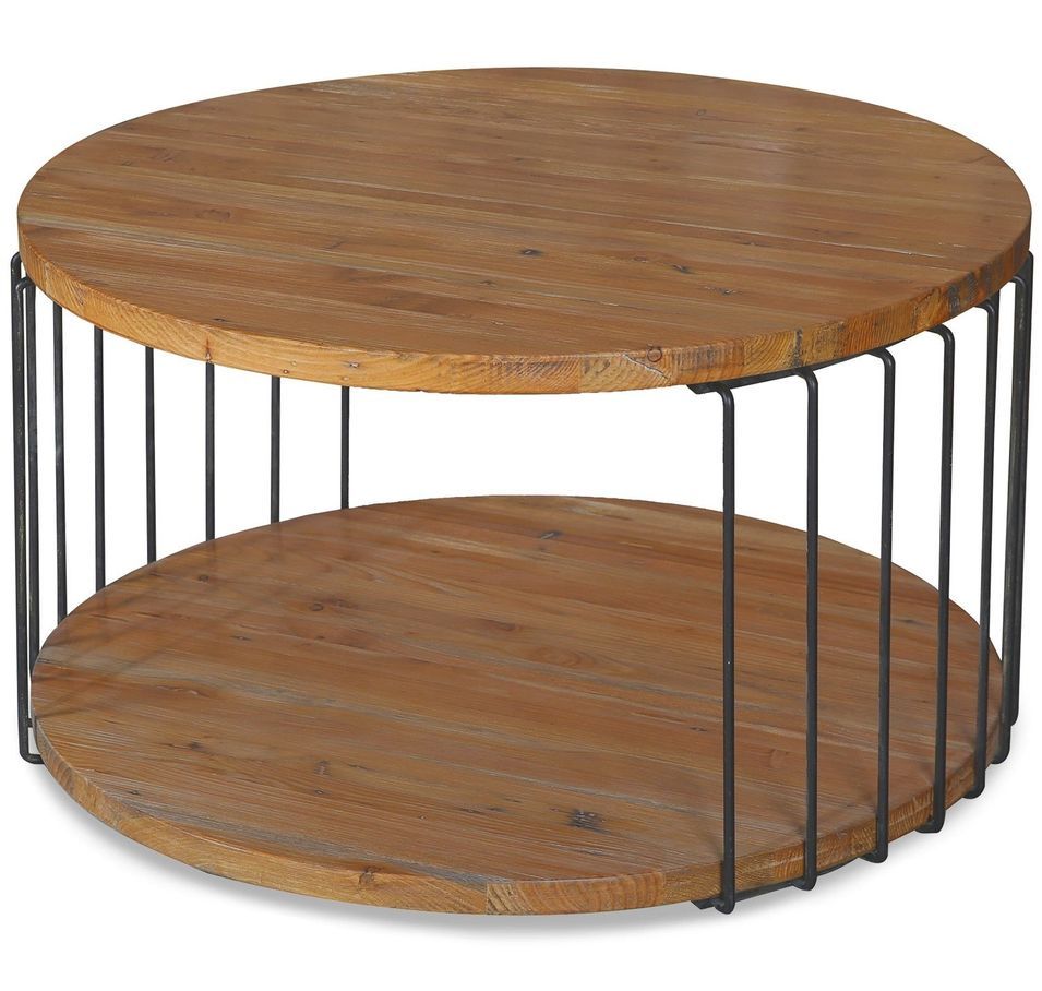 Table basse ronde bois massif clair et métal noir Peny - Photo n°1