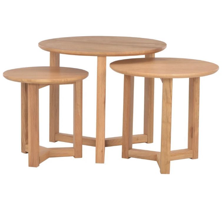 Table basse ronde d'appoint chêne massif clair Nordik - Lot de 3 - Photo n°1