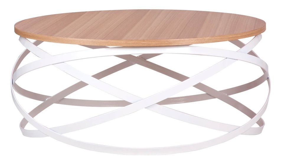 Table basse ronde design bois de chêne et métal blanc Klikar 80 cm - Photo n°1
