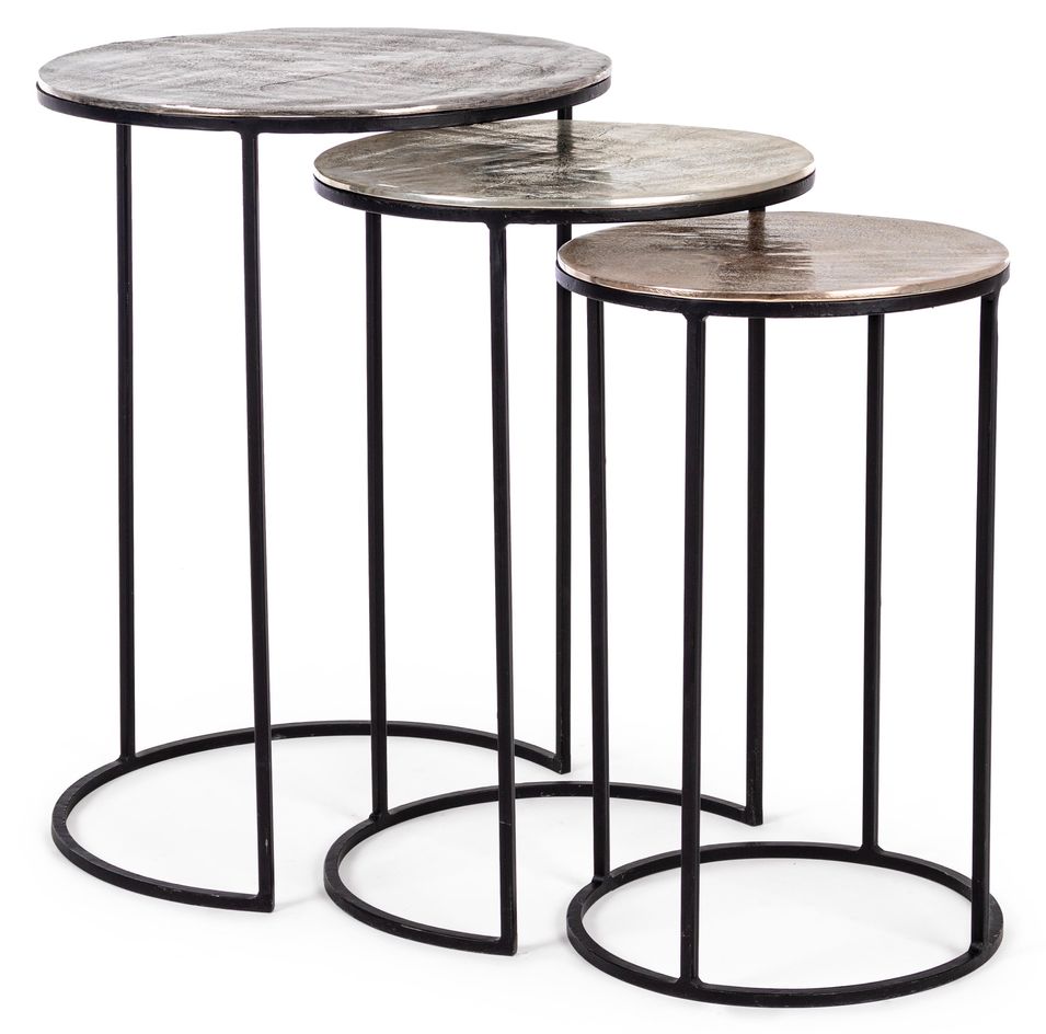 Table basse ronde en aluminium et pieds acier Ama - Lot de 3 - Photo n°1