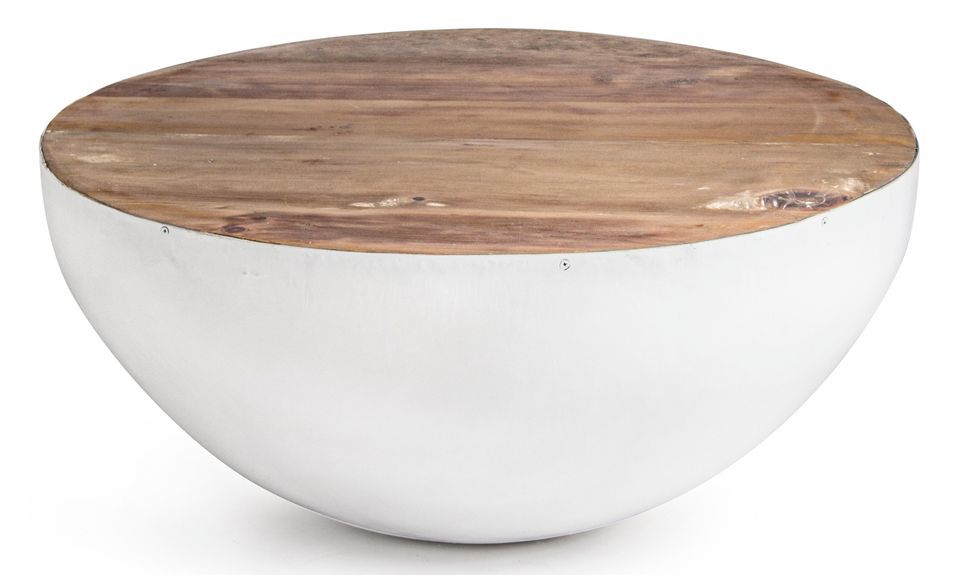 Table basse ronde en bois et acier blanc Lara 70 cm - Photo n°1