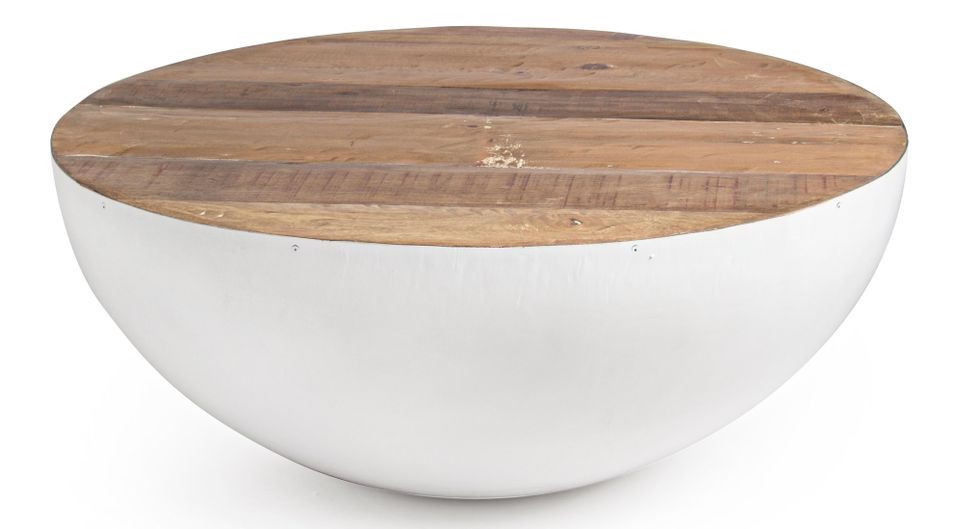 Table basse ronde en bois et acier blanc Lara 90 cm - Photo n°1