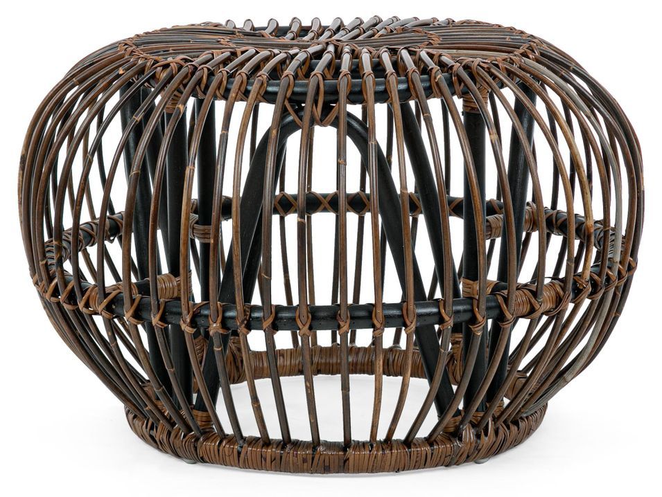 Table basse ronde en rotin croco marron foncé Dora - Lot de 2 - Photo n°1