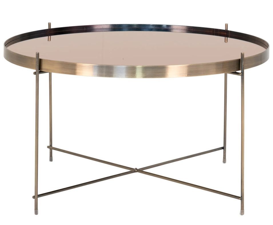 Table basse ronde en verre et acier laiton VENEZIA Ø70 cm - Photo n°1