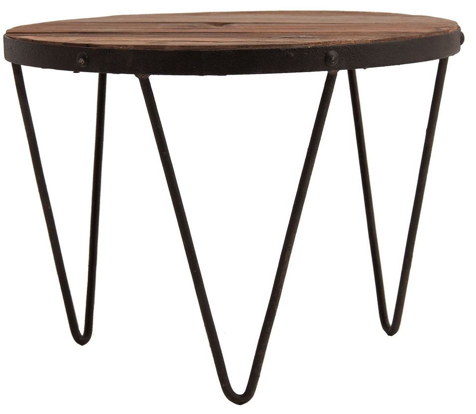 Table basse ronde industriel pin massif recyclé foncé et fer Kira - Photo n°1