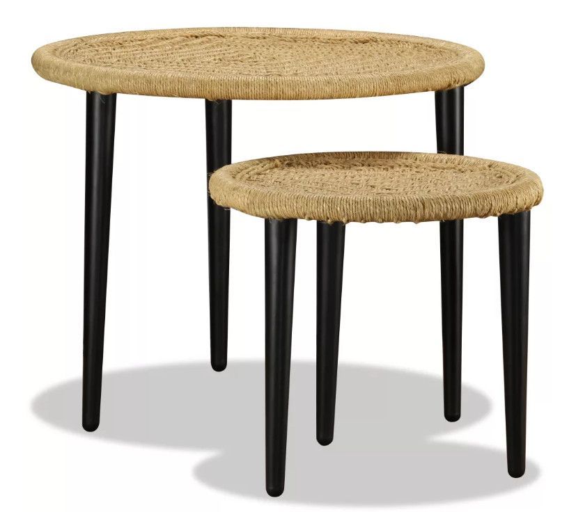 Table basse ronde jute naturelle et métal noir Merchy - Lot de 2 - Photo n°1