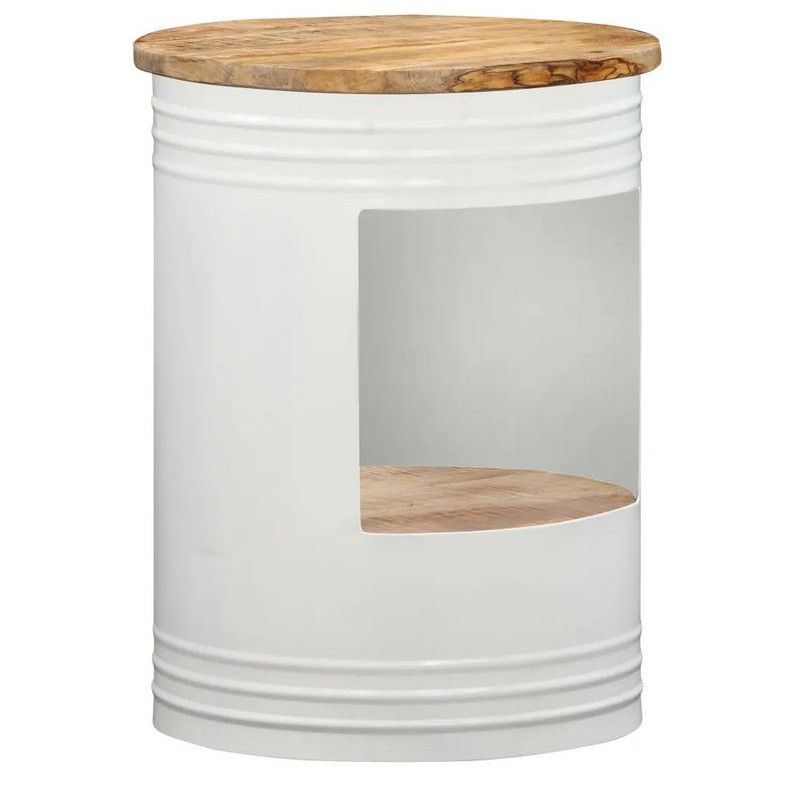 Table basse ronde manguier massif clair et métal blanc Liaish - Photo n°1