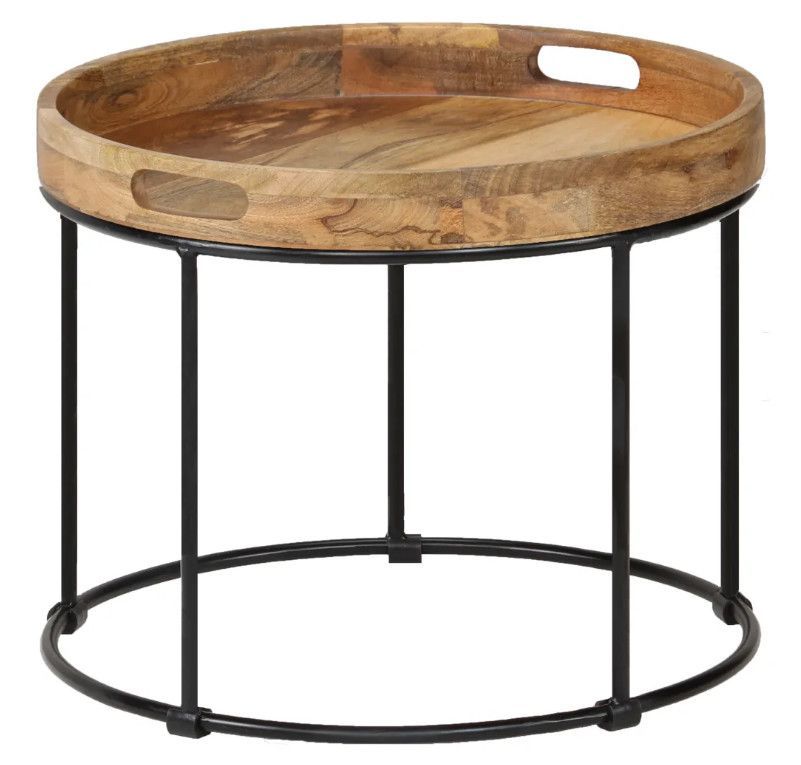Table basse ronde manguier massif clair et métal noir Sopra - Photo n°1
