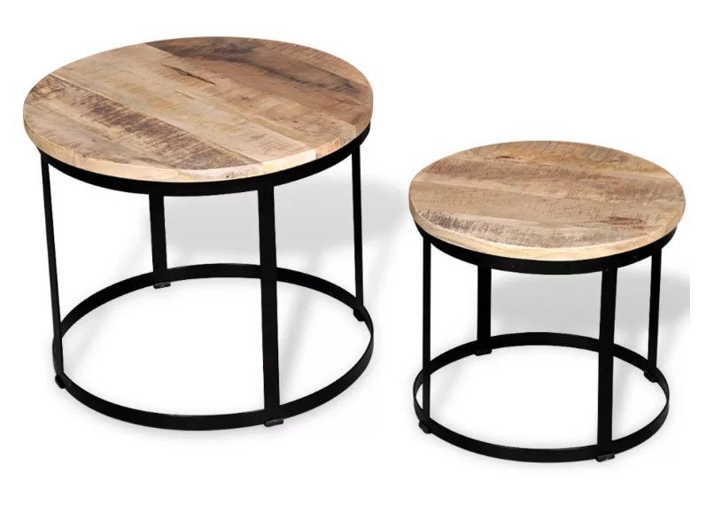 Table basse ronde manguier massif clair et pieds métal noir Induka - Lot de 2 - Photo n°1