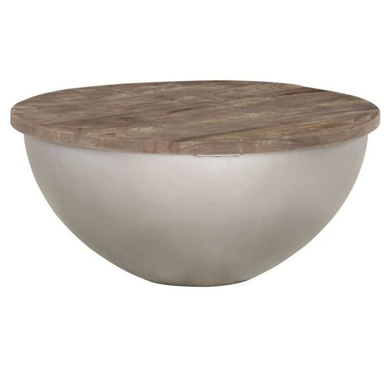 Table basse ronde manguier massif foncé et pied métal gris Bira - Photo n°1