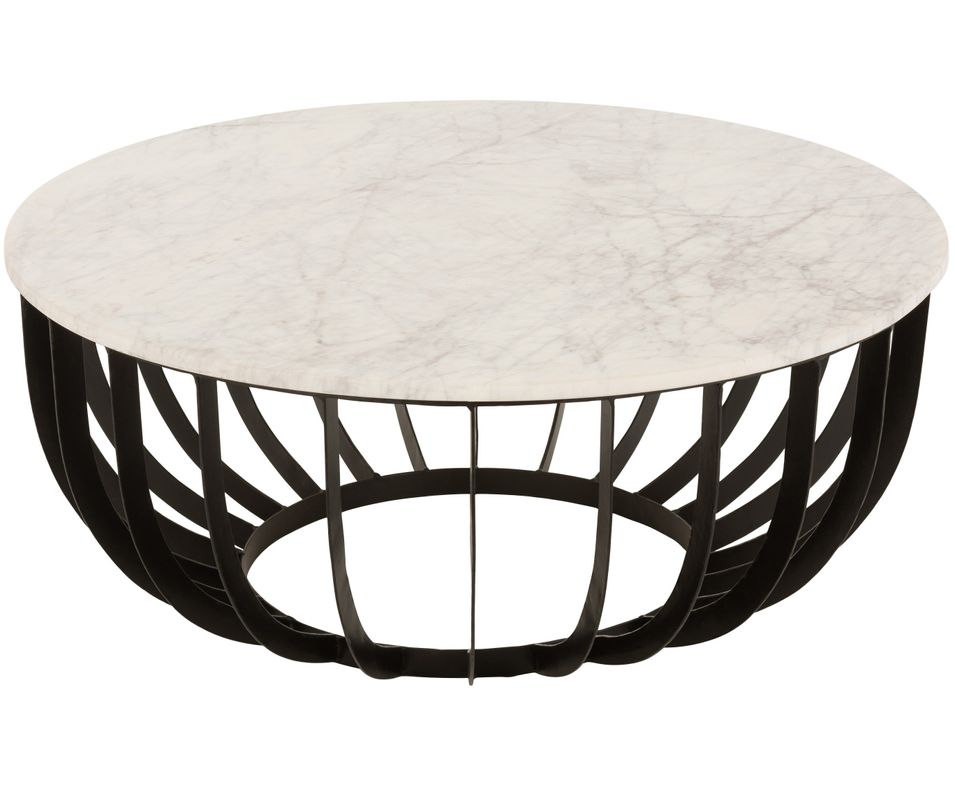 Table basse ronde marbre blanc et noir Milune L 90 cm - Photo n°1
