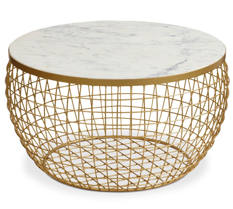 Table basse ronde marbre blanc et pieds métal doré Tilo D 76 cm - Photo n°1