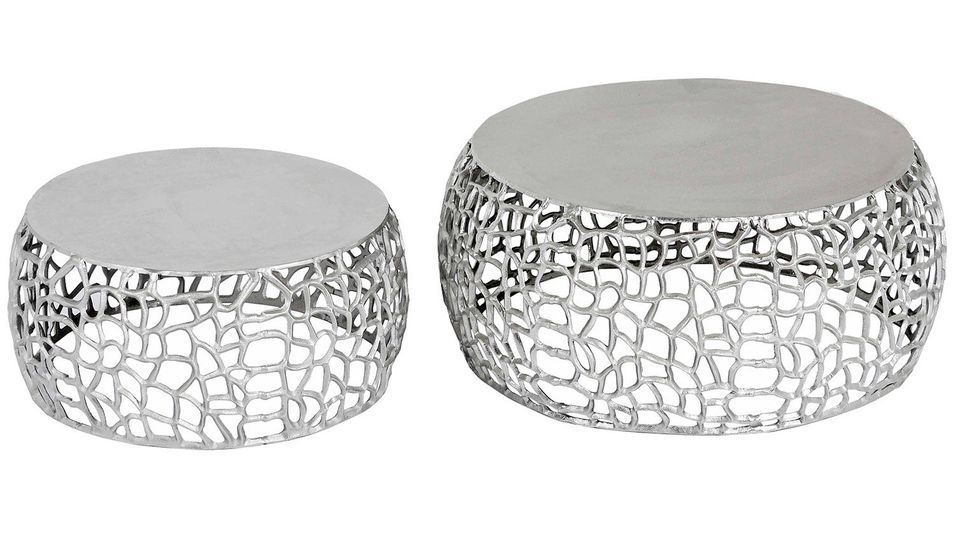 Table basse ronde métal argenté Panas - Lot de 2 - Photo n°1