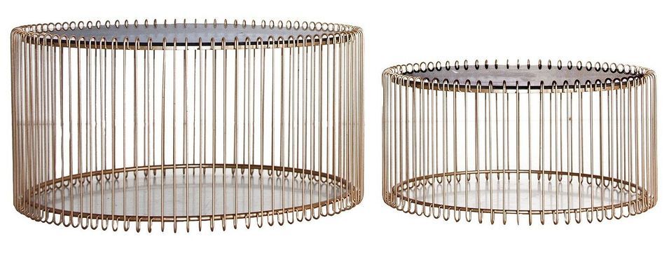 Table basse ronde métal doré et plateau miroir Elmer - Lot de 2 - Photo n°1