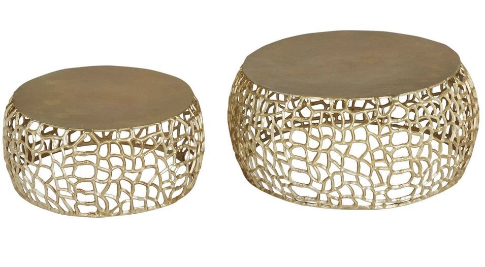 Table basse ronde métal doré Panas - Lot de 2 - Photo n°1
