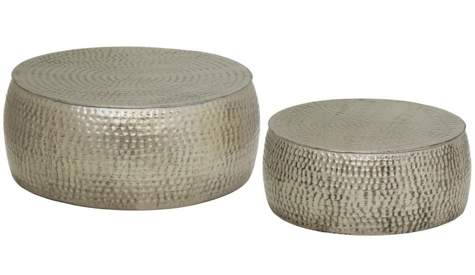 Table basse ronde métal martelé argenté Sphinx - Lot de 2 - Photo n°1
