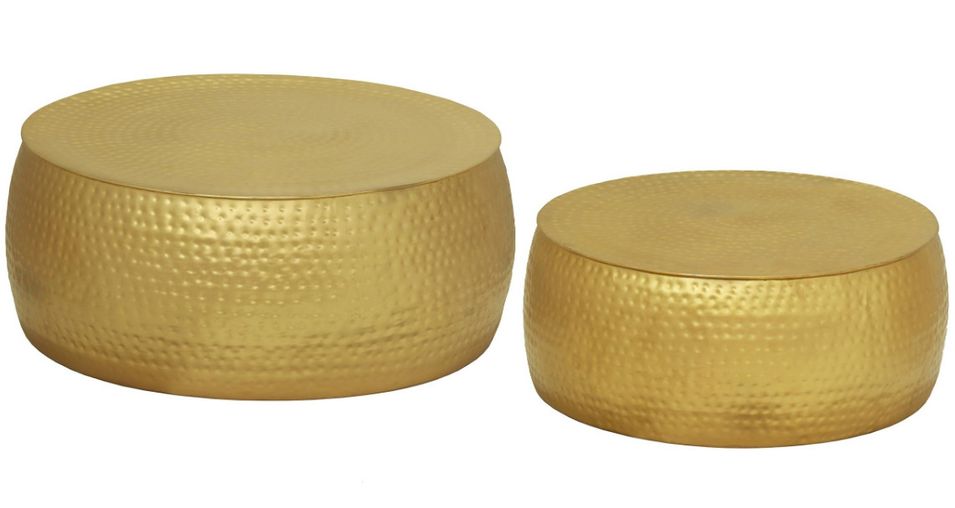 Table basse ronde métal martelé doré Sphinx - Lot de 2 - Photo n°1