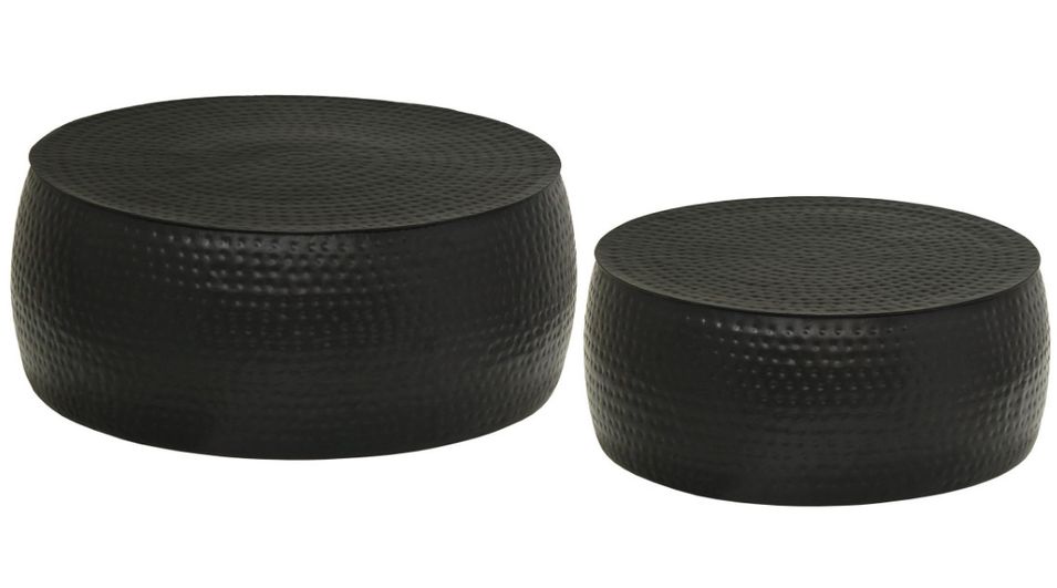 Table basse ronde métal martelé noir Sphinx - Lot de 2 - Photo n°1