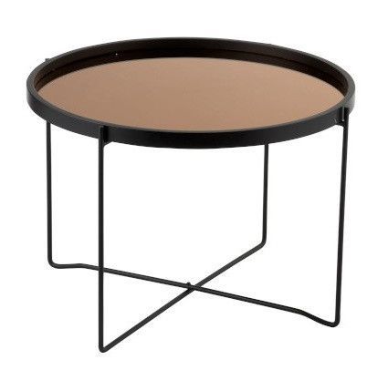 Table basse ronde miroir rose et métal noir Nissy D 59 cm - Photo n°1