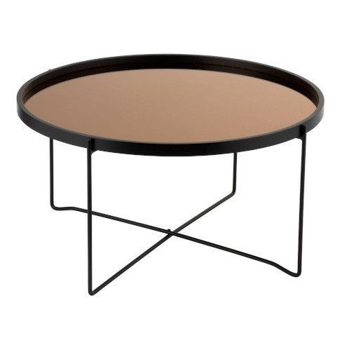 Table basse ronde miroir rose et métal noir Nissy D 74 cm - Photo n°1