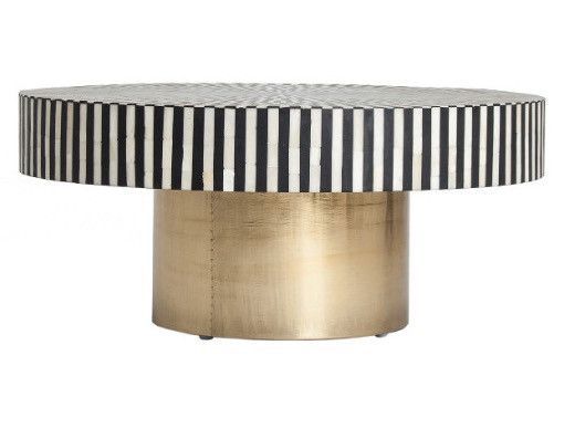 Table basse ronde os et métal noir et blanc et doré Leila - Photo n°1