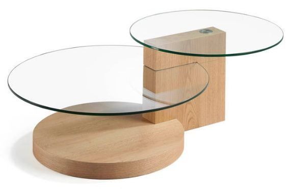 Table basse ronde plateau verre trempé et pieds bois plaqué chêne Zooka - Photo n°1