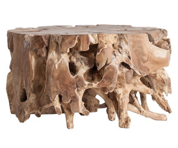 Table basse ronde racine de teck clair Latika - Photo n°1