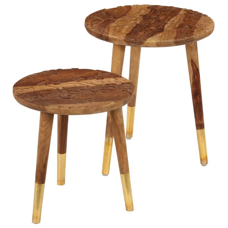 Table basse ronde sesham massif foncé Sytranel - Lot de 2 - Photo n°1