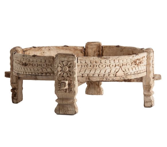 Table basse ronde teck massif clair vieilli Trelia - Photo n°1