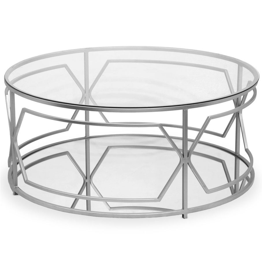 Table basse ronde verre et pieds métal chromé Bilano D 99 cm - Photo n°1