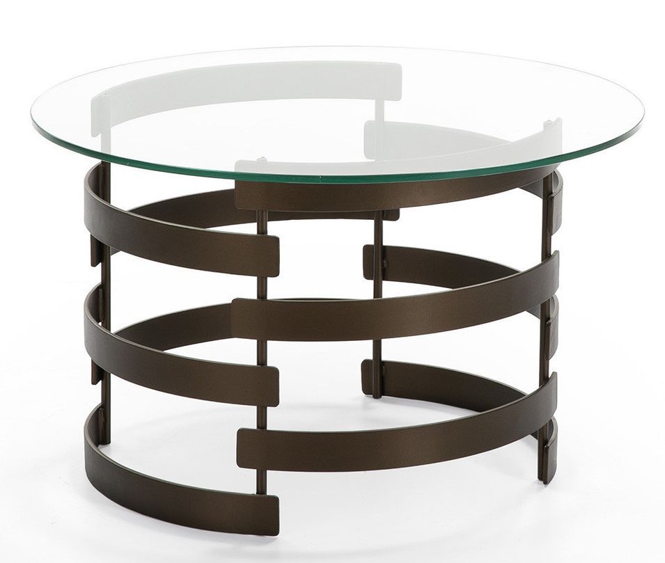 Table basse ronde verre transparent et pieds métal doré vieilli D 76 cm - Photo n°1