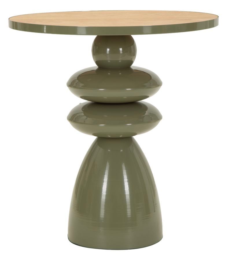 Table basse ronde verte en métal et bois Caro - Photo n°1