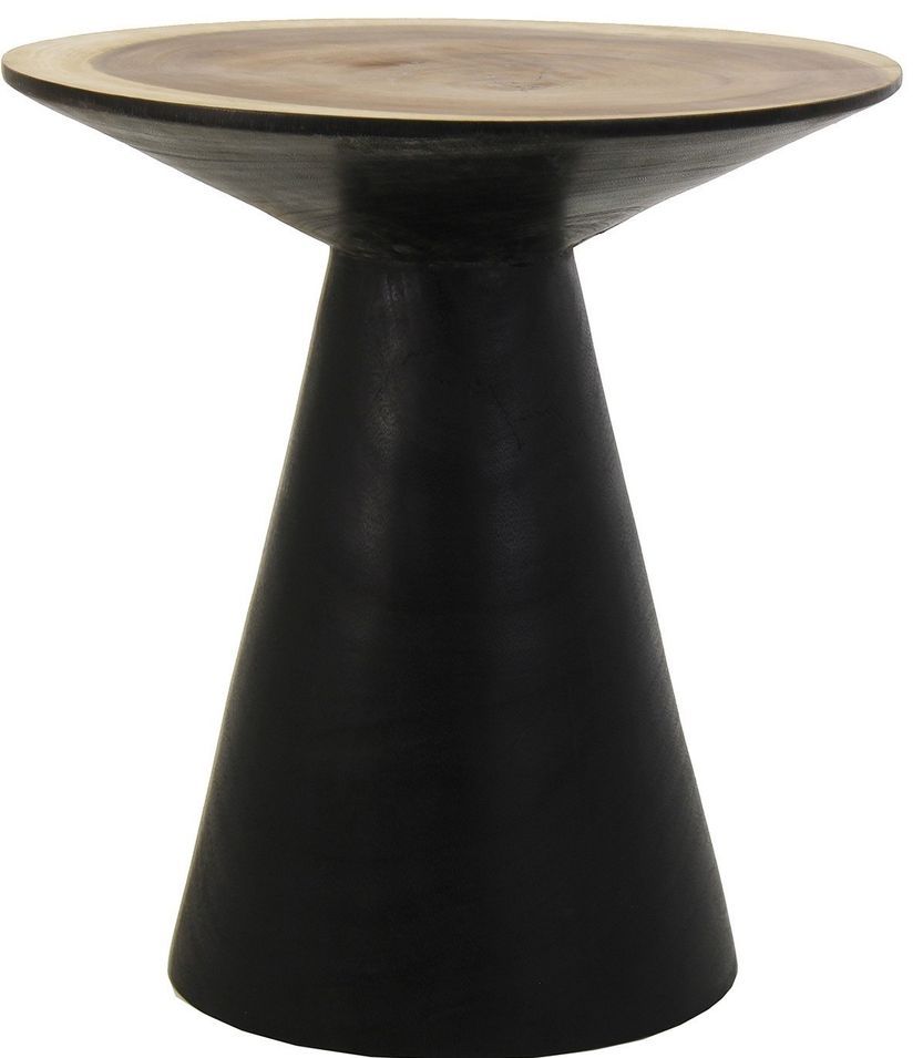 Table basse ronde vintage bois de suar clair et noir vieilli Scott - Photo n°1