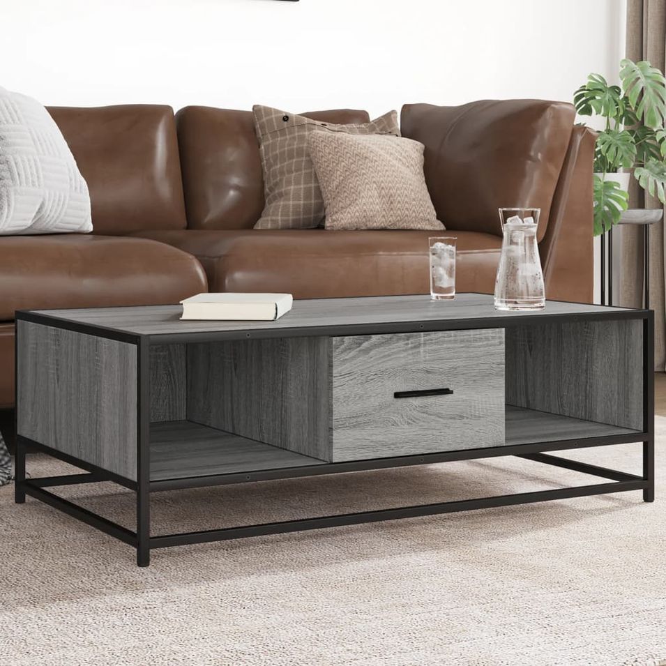 Table basse sonoma gris 100x57x35 cm bois d'ingénierie et métal - Photo n°1
