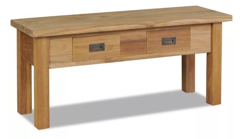 Table basse teck massif clair avec 2 tiroirs Aqua - Photo n°1