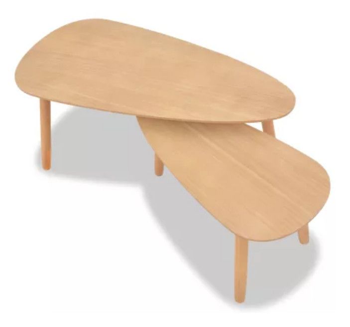 Table basse triangulaire bois clair et pieds pin massif clair Katsa - Lot de 2 - Photo n°1