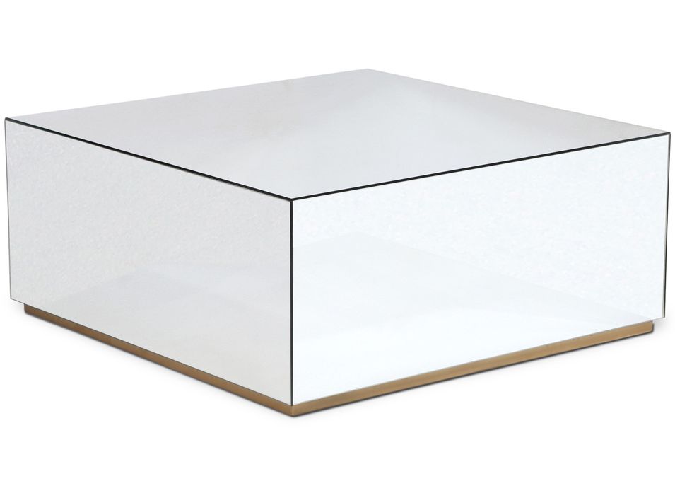 Table basse verre effet miroir et pied métal doré Narso 89 cm - Photo n°1