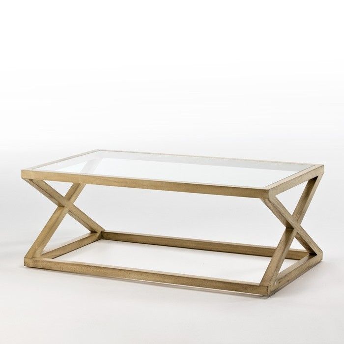 Table basse verre et bois massif peint blanc voilé 120 cm - Photo n°1