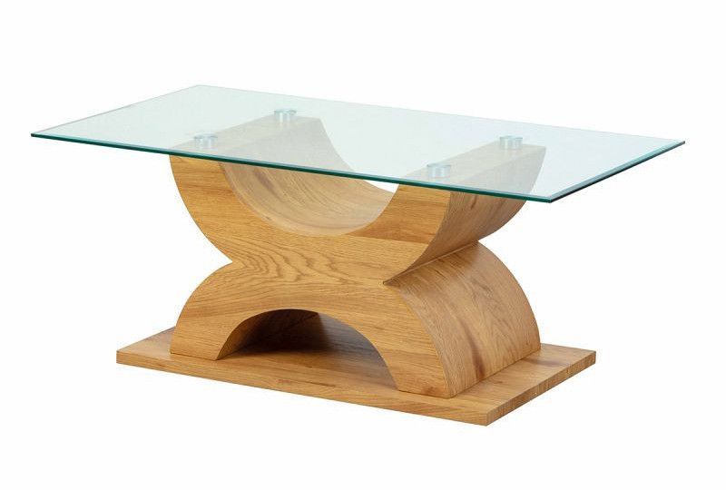 Table basse verre et pied en X bois chêne clair Exi 110 cm - Photo n°1