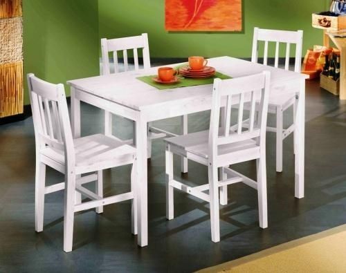 Table blanche en Pin massif et 4 chaises Paloma - Photo n°1