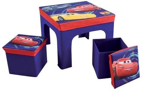 Table carrée et 2 tabourets de rangement Cars Disney - Photo n°1