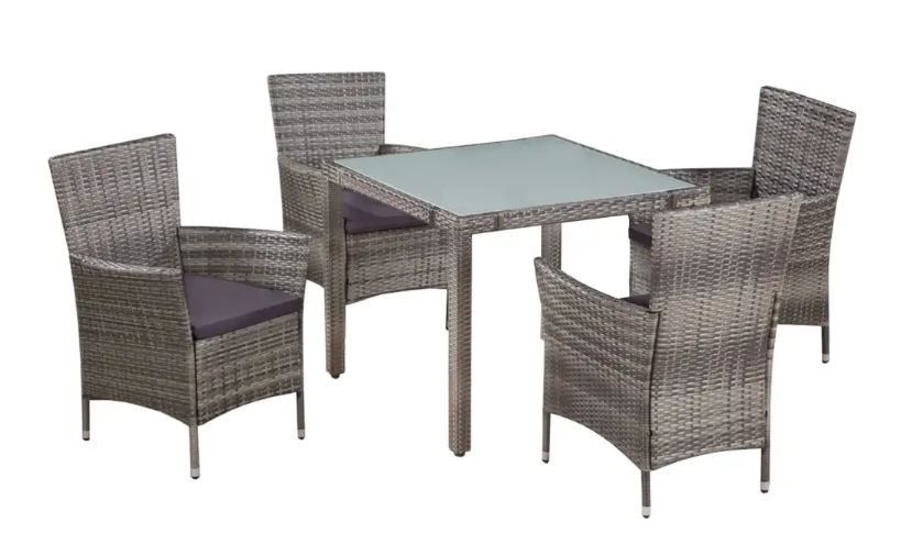 Table carrée et 4 chaises de jardin résine tressée gris Mik - Photo n°1