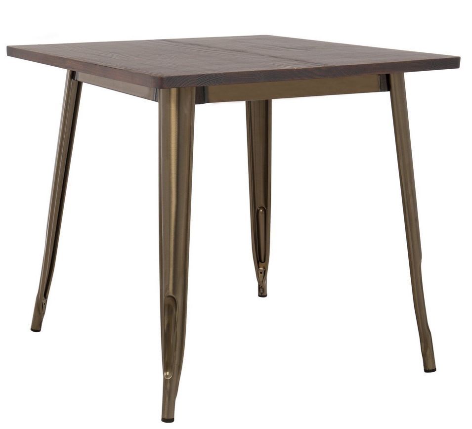 Table carrée industrielle acier bronze et plateau pin massif foncé Kontoir 80 cm - Photo n°1