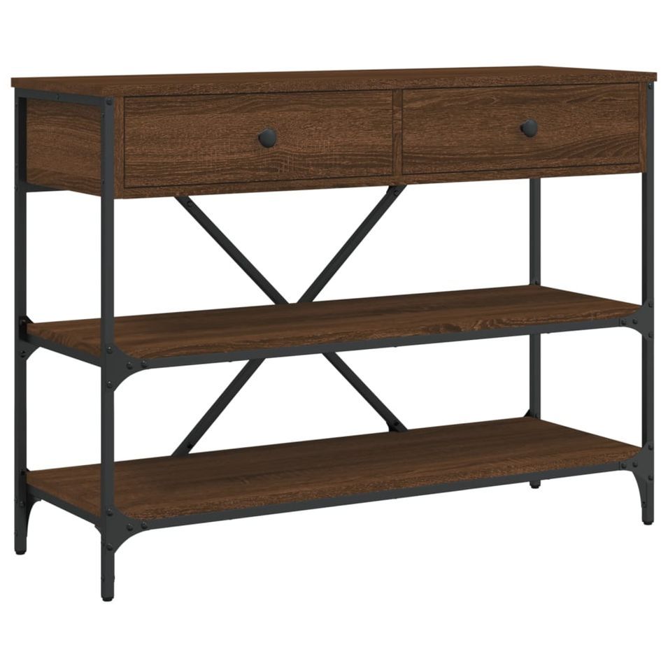 Table console avec tiroirs et étagères chêne marron - Photo n°1