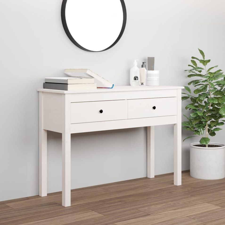 Table console Blanc 100x35x75 cm Bois massif de pin - Photo n°1