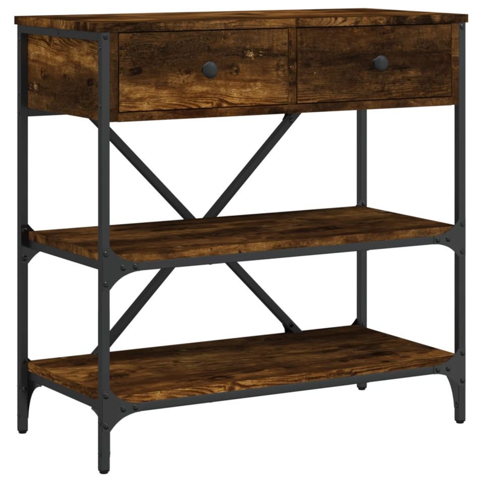 Table console chêne fumé 75x34,5x75 cm bois d'ingénierie - Photo n°1