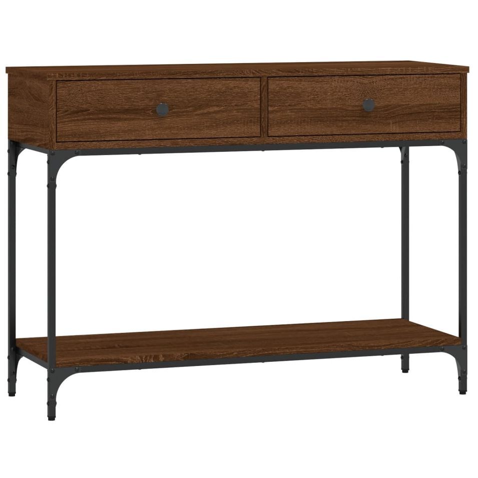 Table console chêne marron 100x34,5x75 cm bois d'ingénierie - Photo n°1