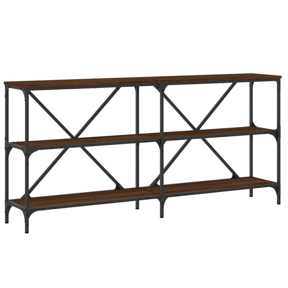 Table console chêne marron 160x30x75cm bois d'ingénierie et fer - Photo n°1