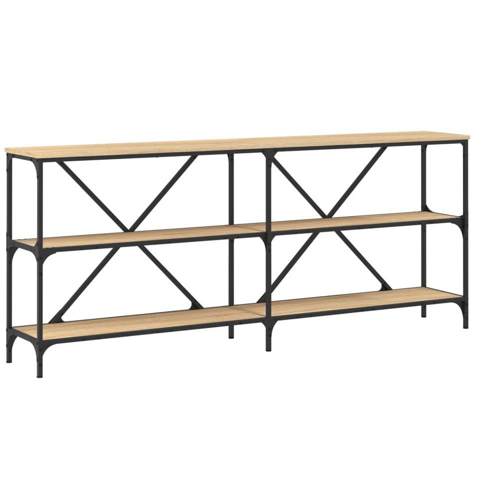 Table console chêne sonoma 180x30x75cm bois d'ingénierie et fer - Photo n°1