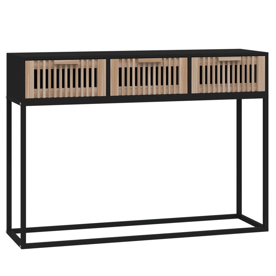 Table console en bois naturel avec 3 tiroirs et pieds en métal noir 105 cm - Modèle Bolivia - Photo n°1